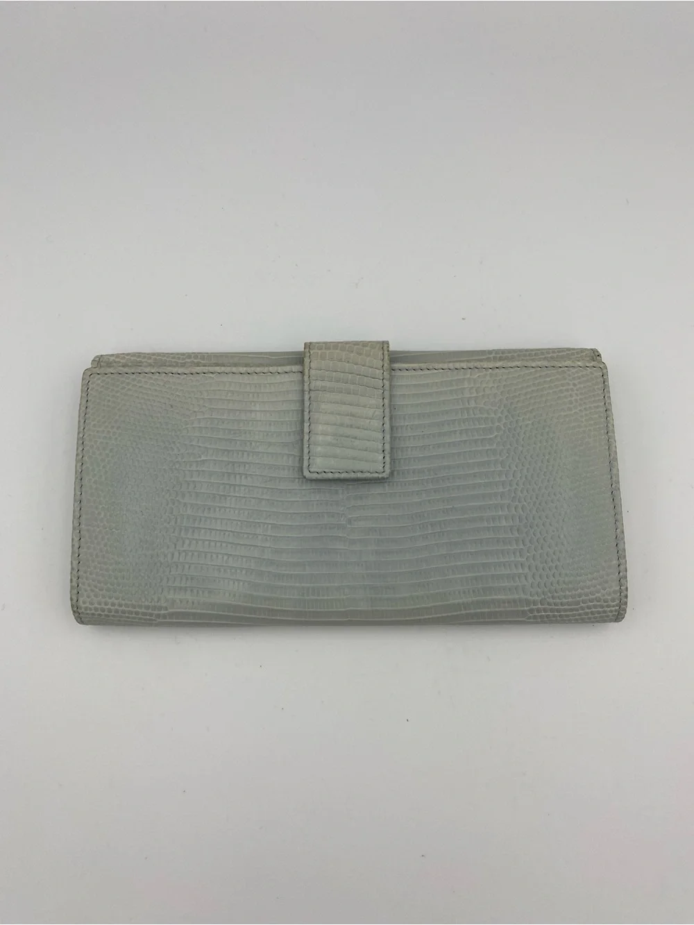 Gucci Pale Gray Lizard-Embossed Leather Wallet with Gold Bar vintage